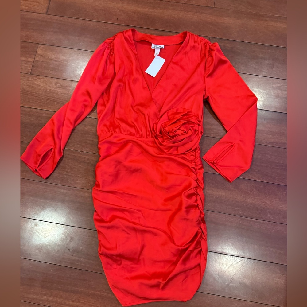 Women's Long Sleeve Rosette Mini Dress - Future Collective Red 4 - Picture 4 of 8